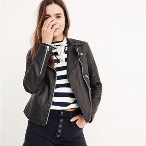 Madewell The Washed Leather Motorcycle Jacket (True Black)